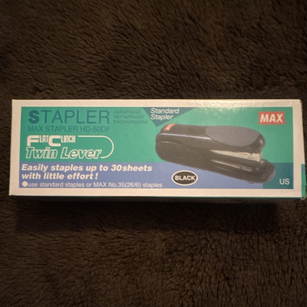 MAX HD-50DF Standard Stapler Flat Clinch Twin Lever Ergonomic Light Touch Black