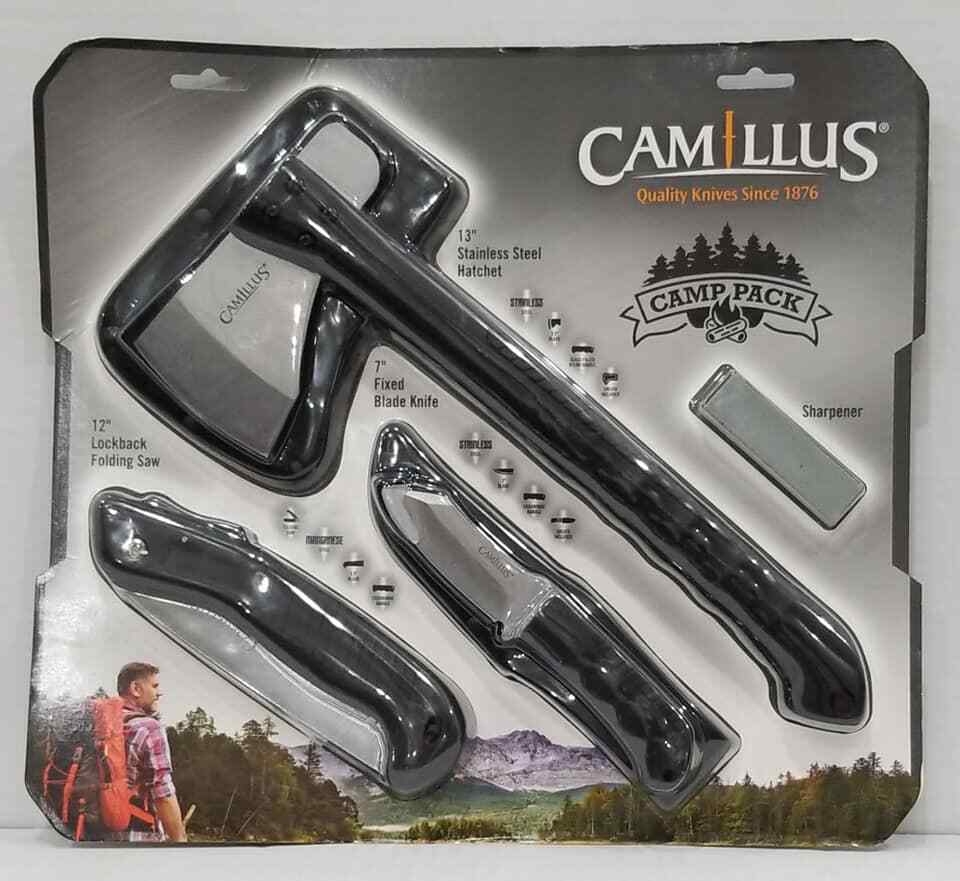 Camillus Multi-Tool Camp Pack, 4-Tools, 13" Hatchet and Sheath, 7" Fixed Bladed