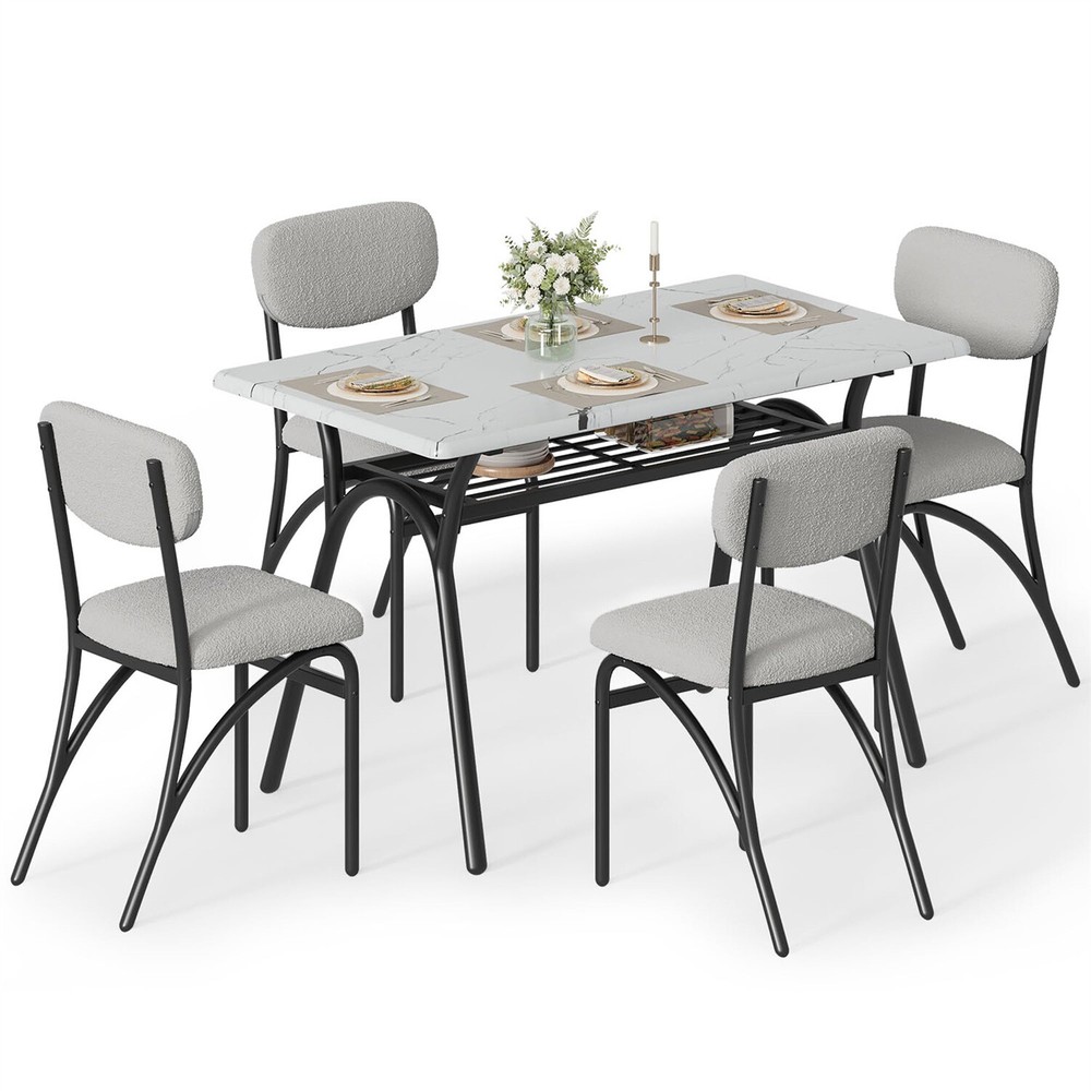 Modern Kitchen Table with Boucle Chairs for 4 Dining Table Set for Small Space