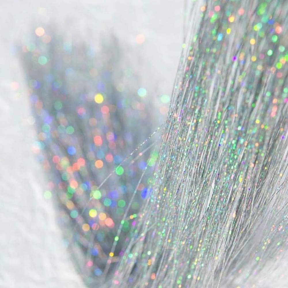 Hair Tinsel Kit with Tools Heat Resistant Glitter Silver, silver