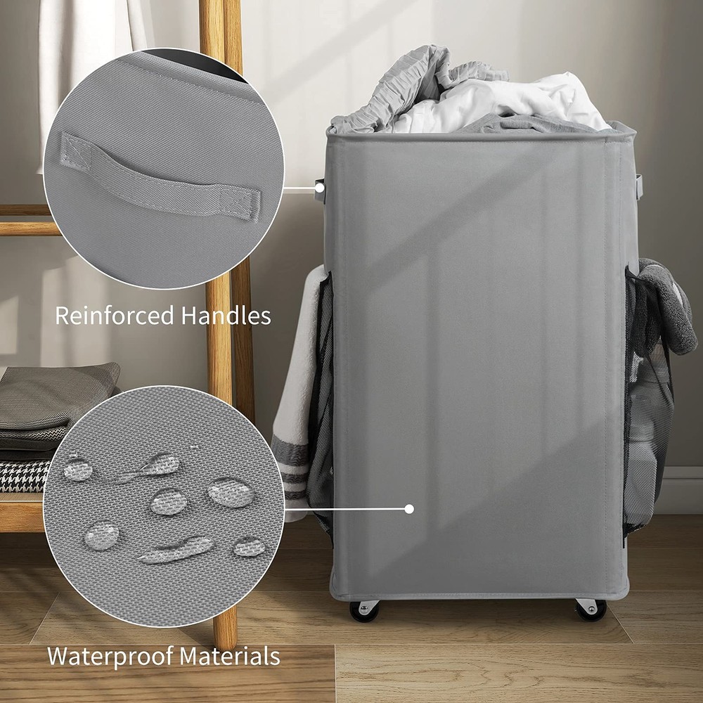 90L Rolling Laundry Basket Large Laundry Hamper with Wheels Collapsible Hampe...