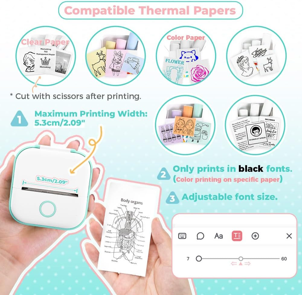 Memoking Print Pods Mini Printer - Sticker Printer Mini Thermal Inkless Sticker