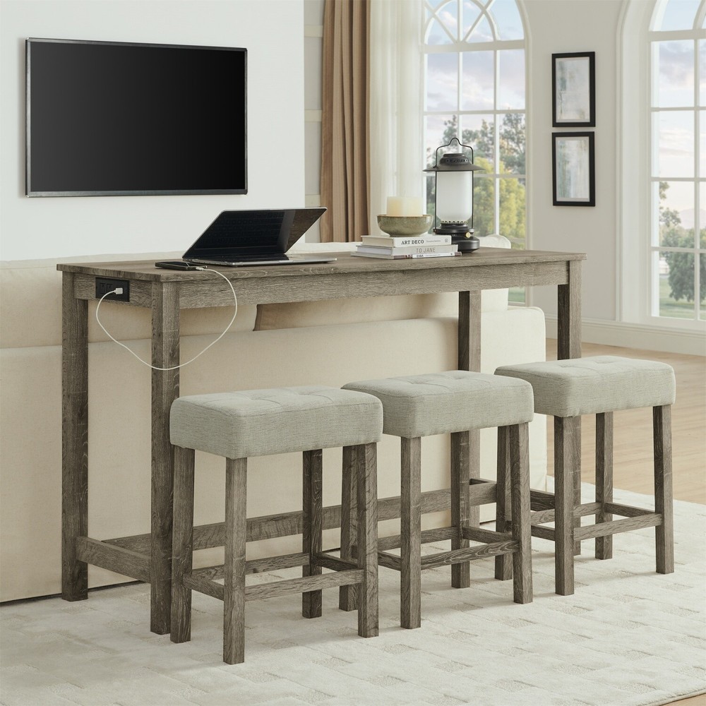 4 Piece Bar Table Set Counter Height Kitchen Pub Table with 3 Bar Stools