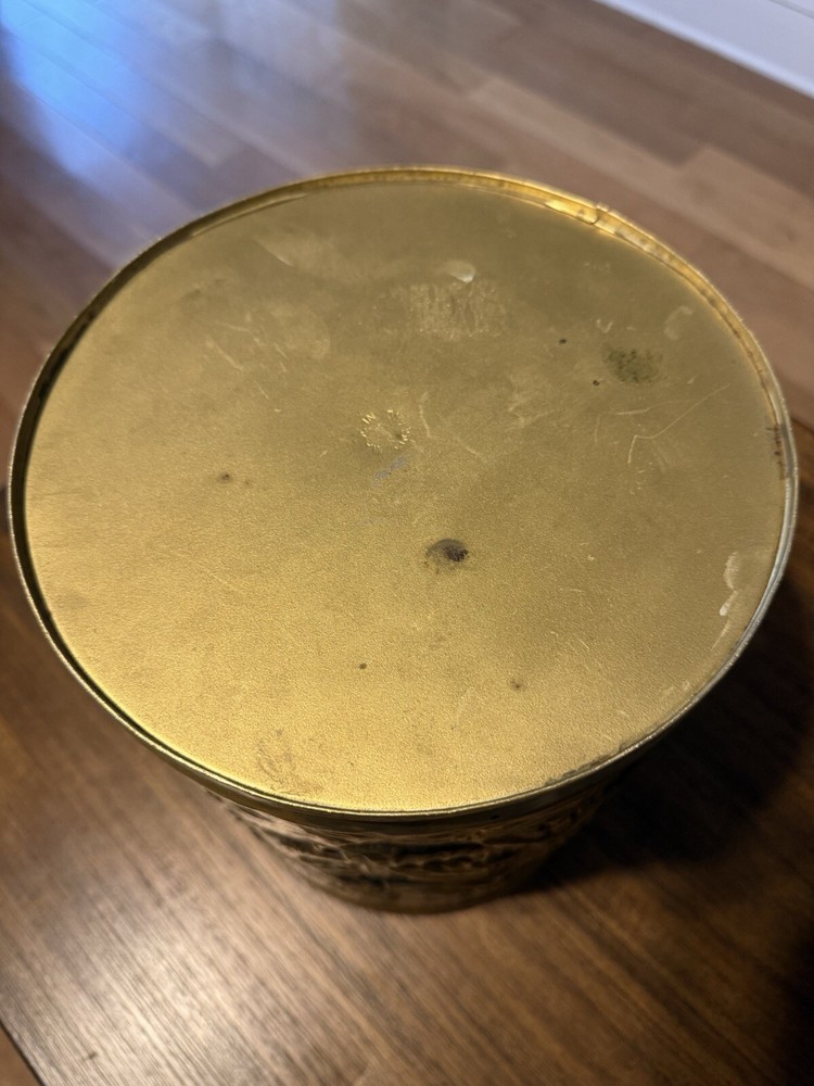 Vintage Peerage Embossed Hammered Brass Decorative Container With Tavern Scene