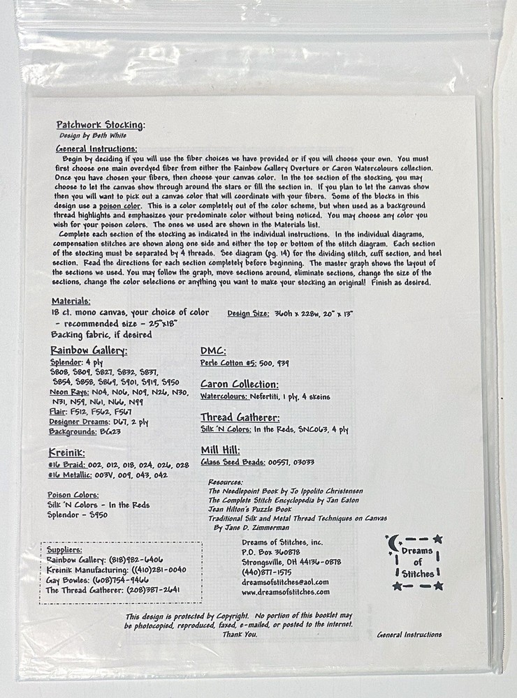 PATCHWORK CHRISTMAS STOCKING Needlepoint Chart Pattern Design Dreams Of Stitches