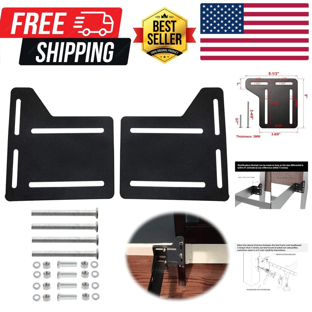 2 Pcs Bed Frame Brackets Adapter for Headboard Extra, Heavy Duty Bed Modifica...