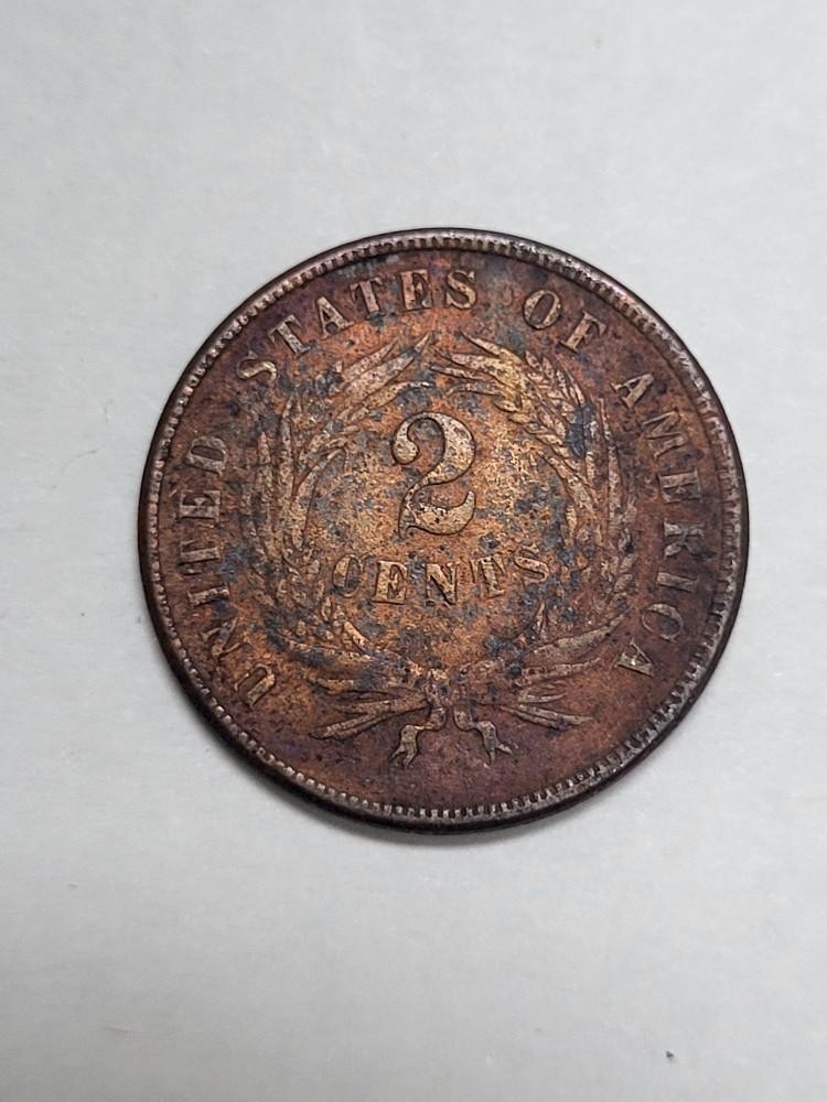 1866 Two Cent Piece CHEAP !! Excellent details corroded