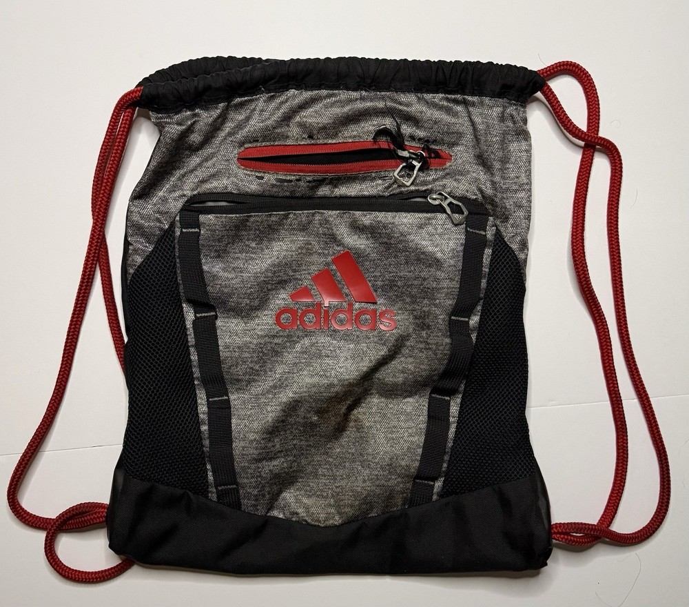 Adidas Grey & Red Drawstring Gym Bag *READ DESCRIPTION BEFORE PURCHASING*