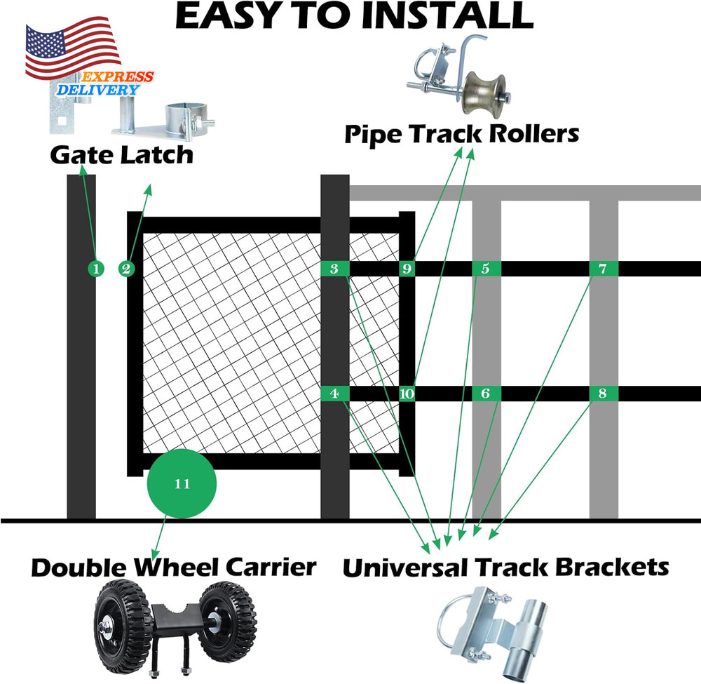 6" Wheels Rolling Gate Hardware Kit for Chain Link Gate Sliding Gate Hardware US