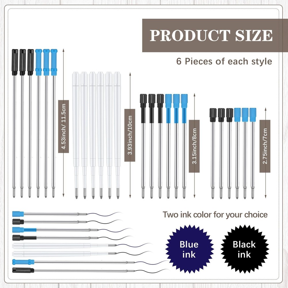 Colarr 24 Pcs Replaceable Ink Pen Refills 1 mm Medium Tip for Crystal Diamond...
