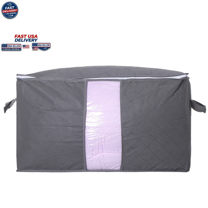 2Pc Quilt Clothes Duffel Storage Sorting Bag Blue Moving Organizer 47x28x49cm
