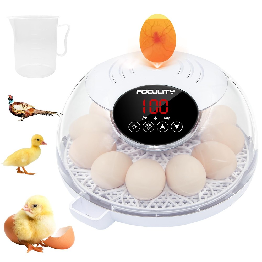 Egg Incubator for Hatching Chicks, Holds 12 Eggs, Automatic Egg Turner with T...