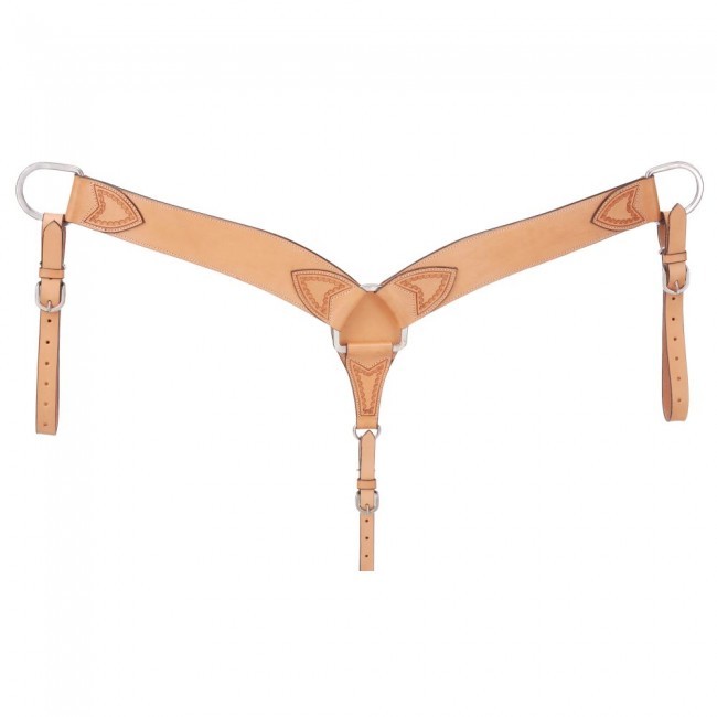 Western Natural Leather Hand Tooled 2.5" Wide Breast Collar
