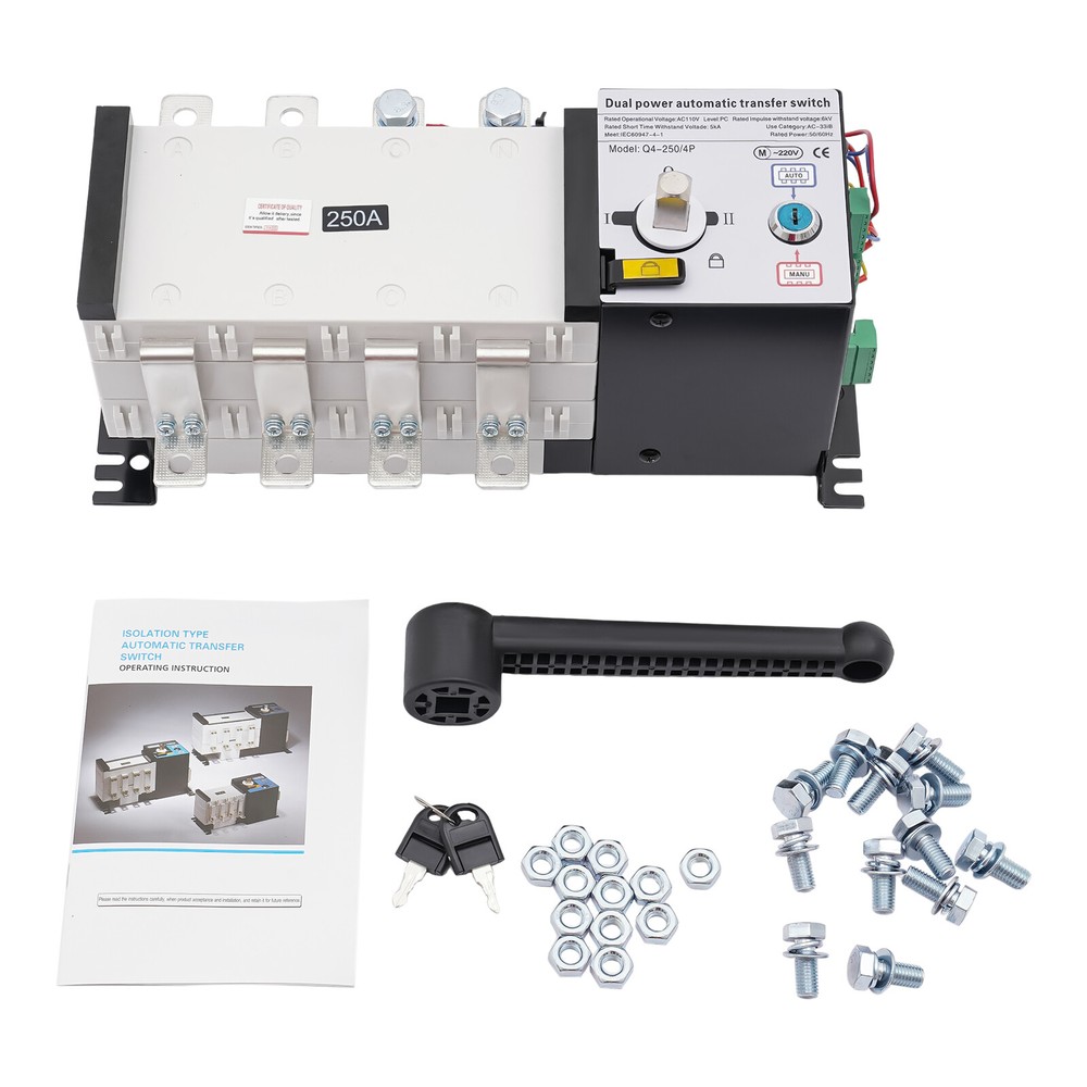 Transfer Switch 250A 4-Poles AC 110V Grid to Generator Industrial Automatic