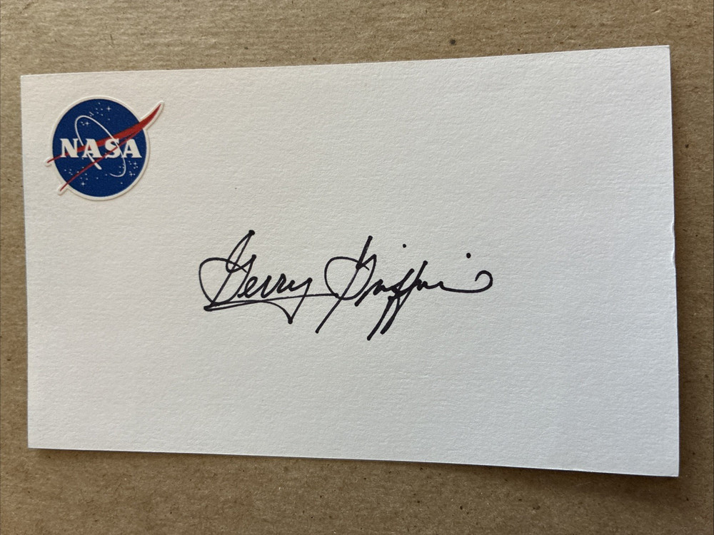 SIGNED GERALD GRIFFIN 3"X5" INDEX CARD - NASA FLIGHT DIRECTOR - AUTHENTIC