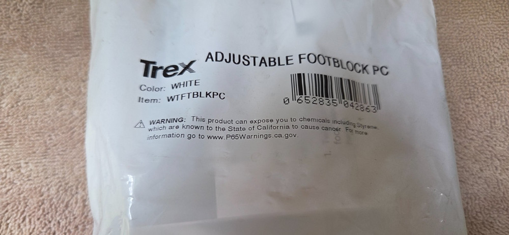 Trex Transcend Adjustable Footblock PC Color WHITE New Item # WTFTBLKPC