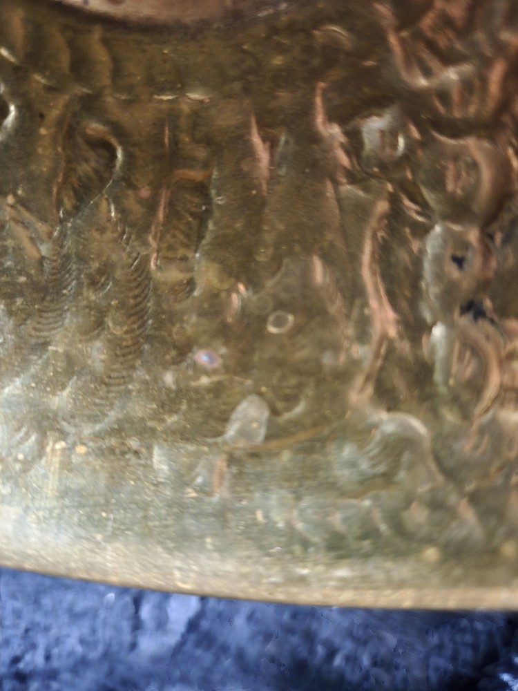 Vintage Middle Eastern Brass Bowls Pair, Engraved Arabic Script, 4.5" Alms