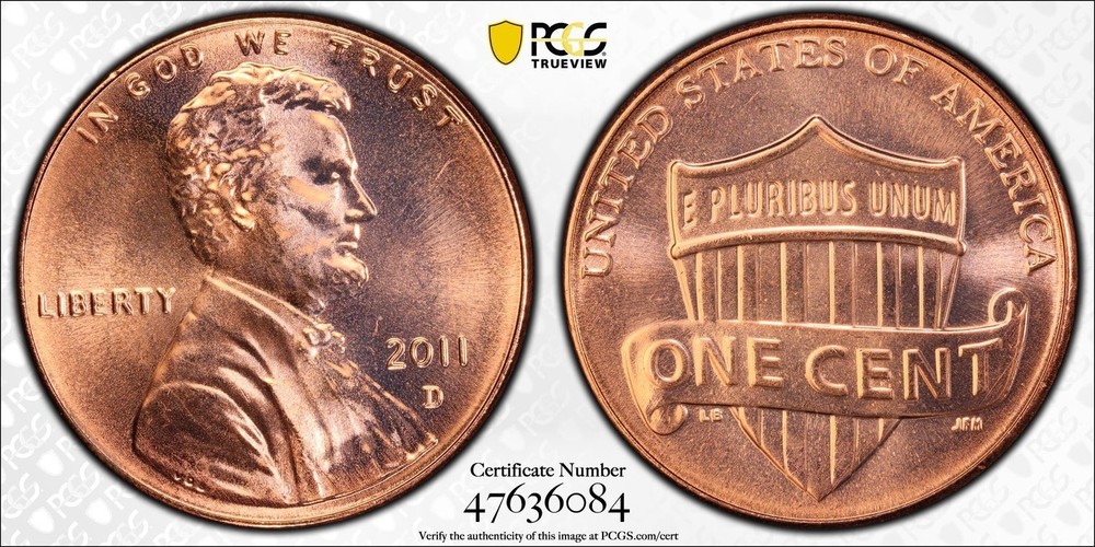 2011-D Lincoln Cent PCGS MS67RD Goldshield Trueview