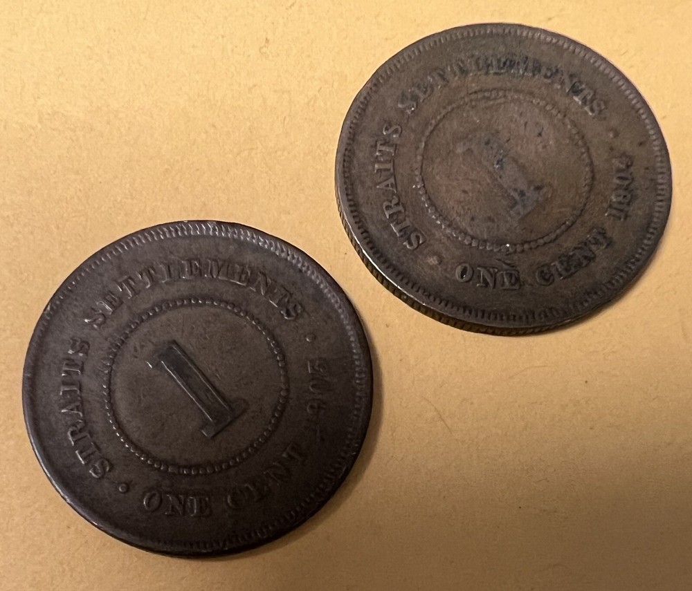 1903 and 1904 Straits Settlements One Cent, Two Coins
