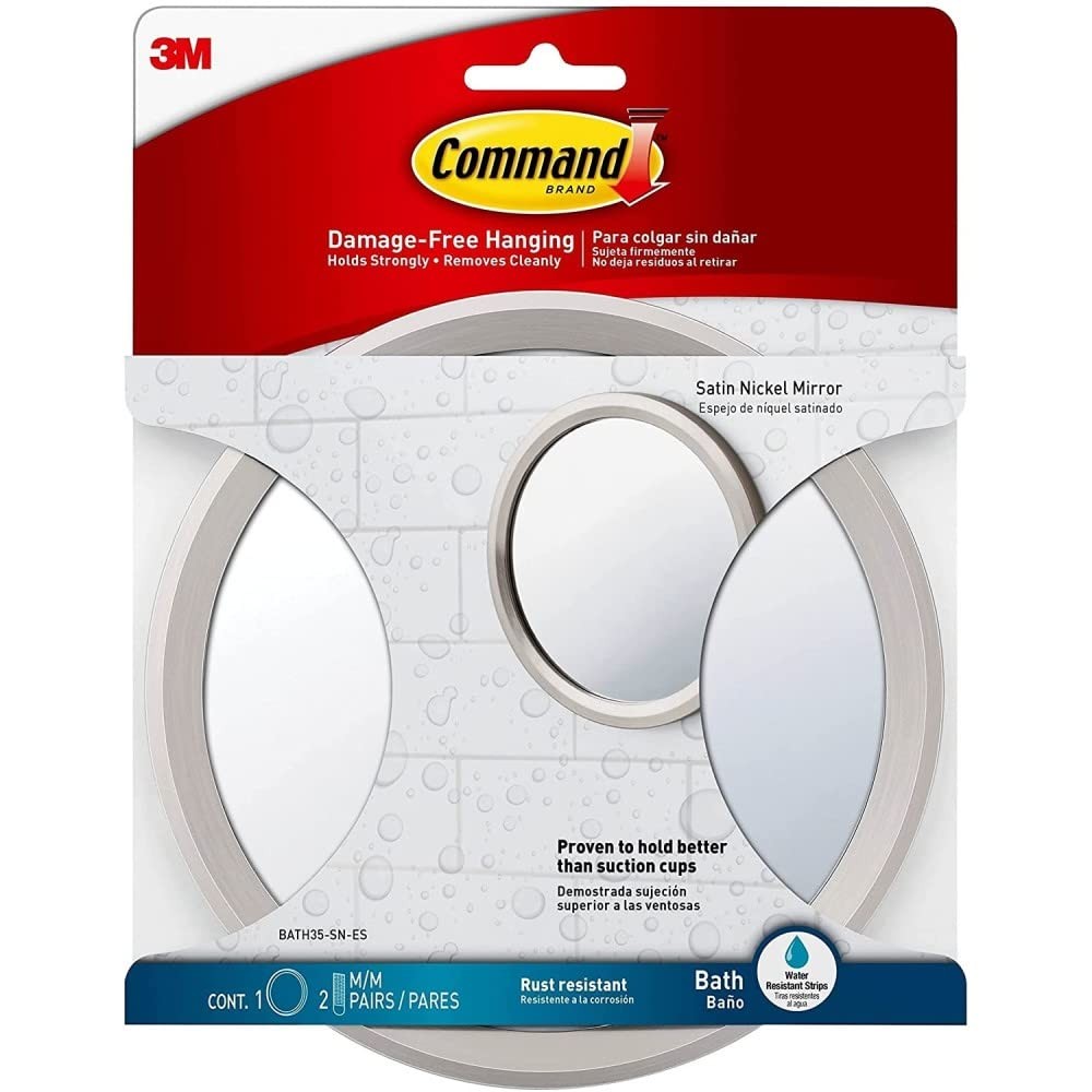 Bath Mirror, 2-Pack of 1 Mirror and 2 Water-Resistant Strips, Damage Bathroom...