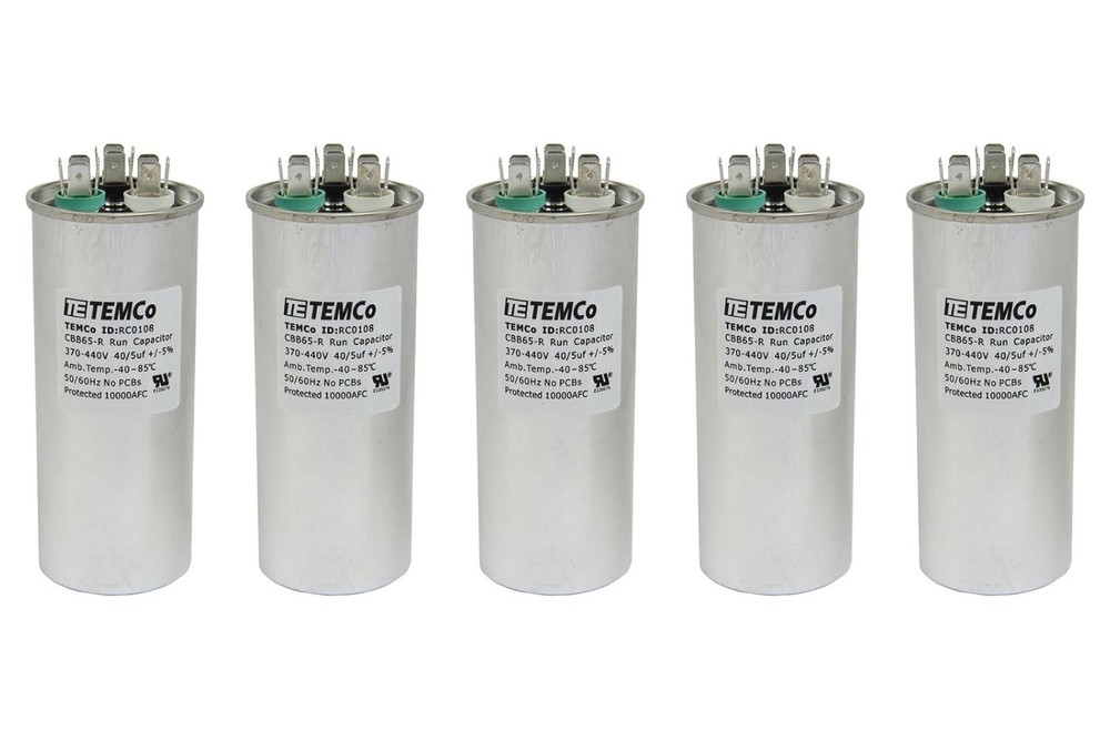 5 Pack Round Dual Run Capacitor TEMCo 40/5 MFD