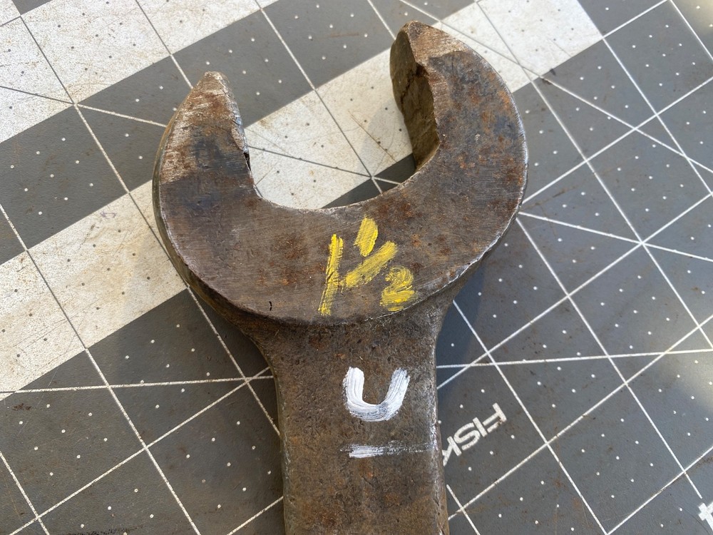 1-1/2" Single Open-End Wrench, (? Co. #?) 8" long,