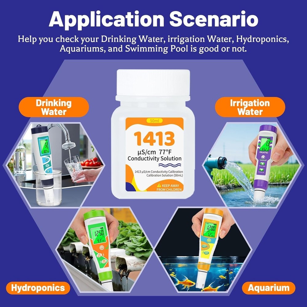 Precision EC Calibration Solution 4-Pack - 50mL Ideal for Hydroponics