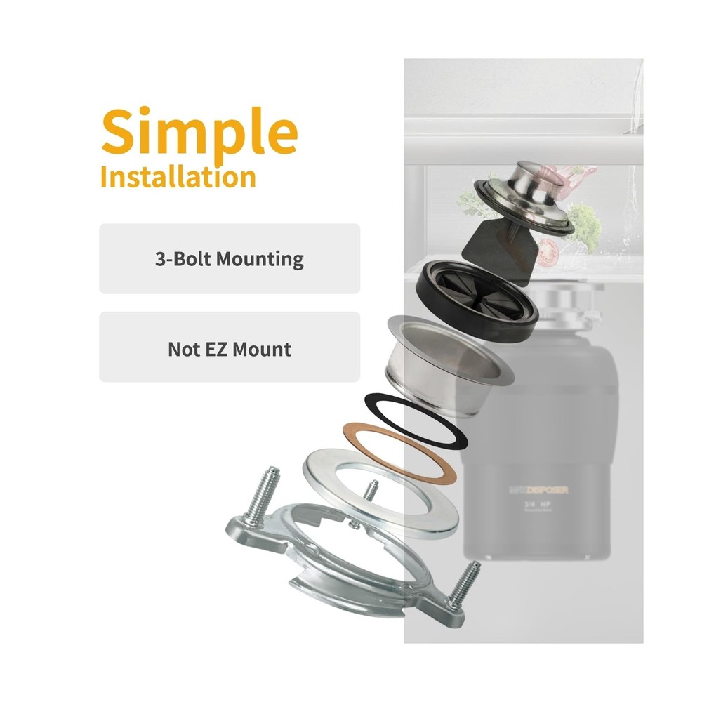 Garbage Disposal 3/4 HP for Kitchen sink Quiet with Stopper Power Cord, Easy ...