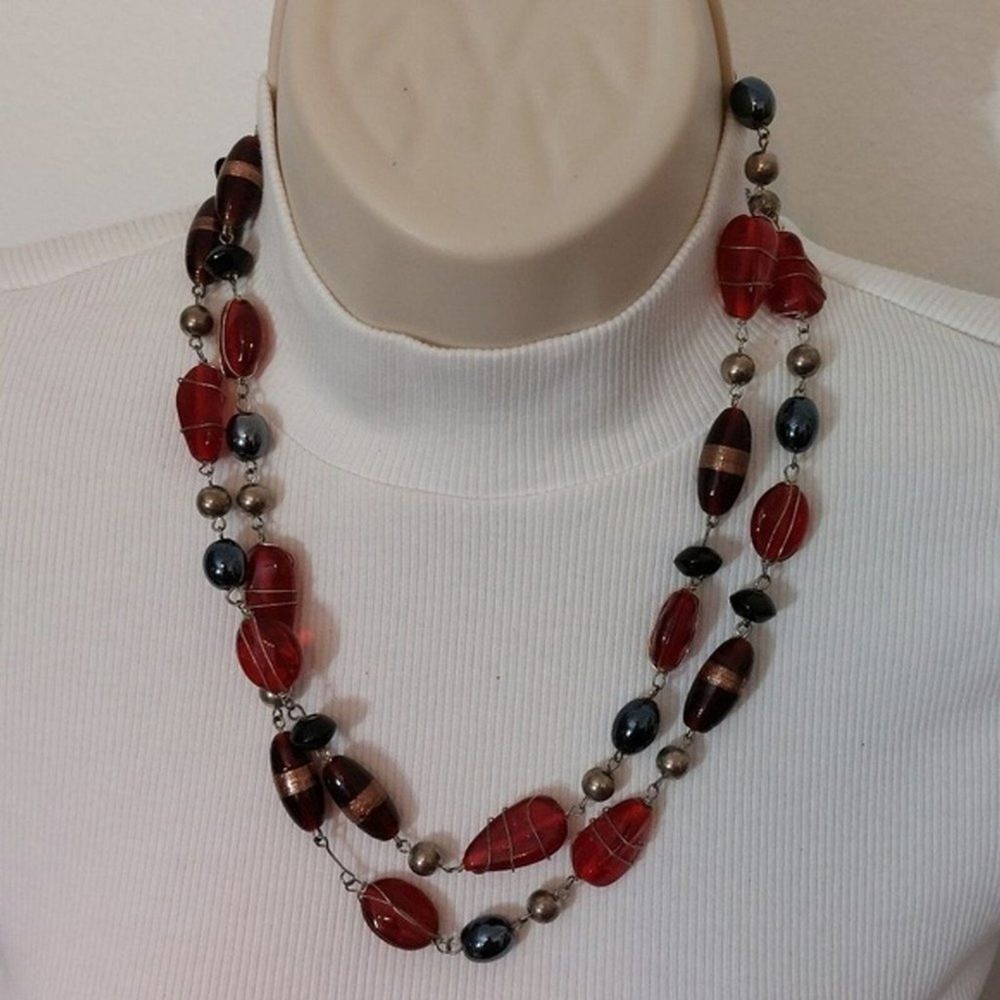 Wire Wrapped Glass Beads Beaded Extra Long Necklace