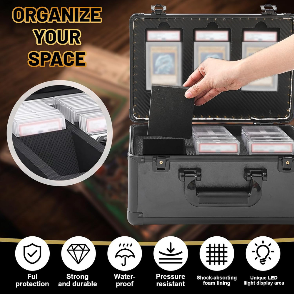 LED Display Graded Card Storage Case - Waterproof & Lockable Organizer Box