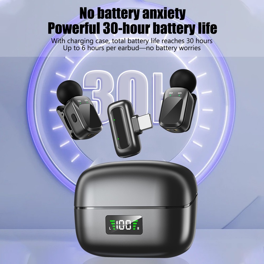 Wireless Microphone Mini Mic for iPhone/Android Phone, LED Display Lavalier Mic