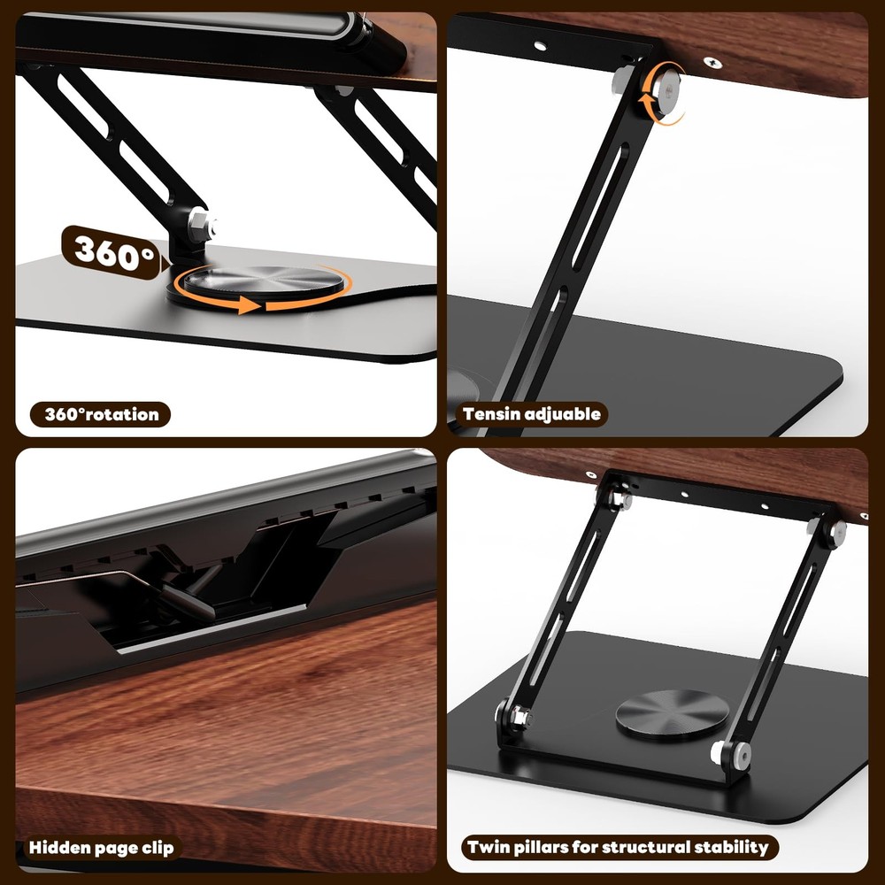 Book Stand for Reading,Adjustable Book Holder with 360° Rotating Base,Foldabl...