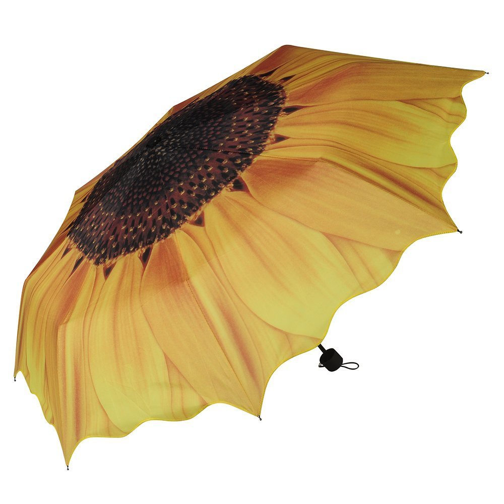 Sunflower Shaped Compact Modern Folding Windproof Umbrella in Yellow & Purple
