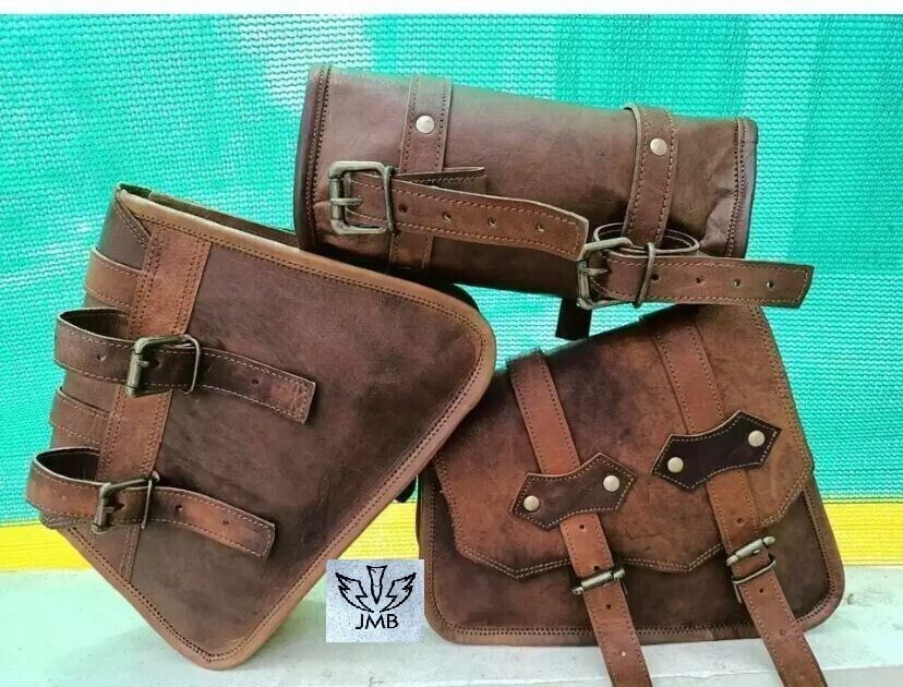 Tool 3 Saddle Bag Motorcycle Vintage look Leather Swing Arm Front Fork Pouch