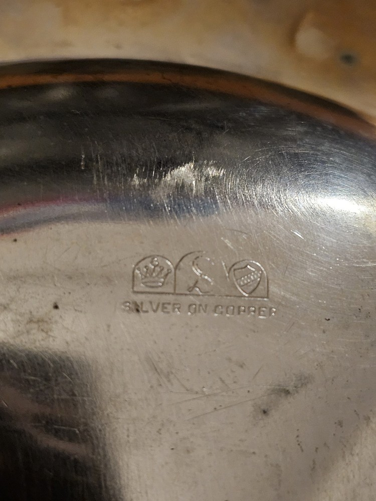 Silver On Copper Vintage Footed Tray 19" X 13" EUC