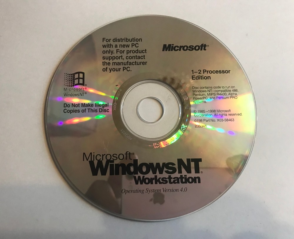Microsoft Windows NT Workstation 4.0 CD-ROM 1-2 Processor Edition