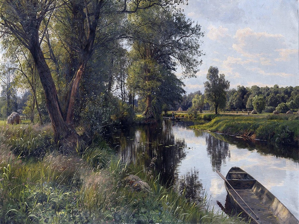 summer river boat by P. Monsted Tile Mural Kitchen Backsplash Marble Ceramic