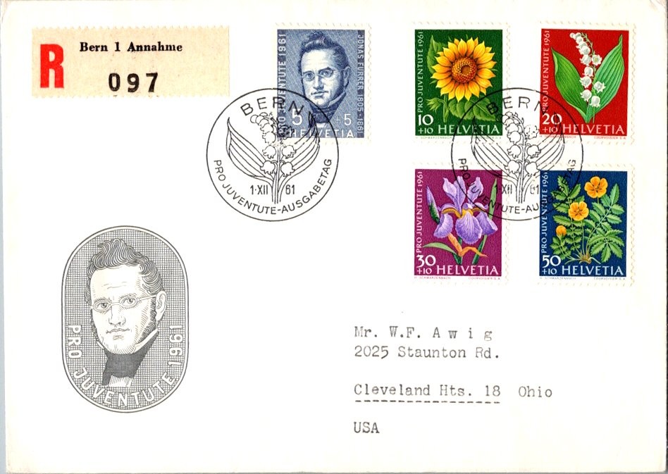 Switzerland Scott B308-B312 Typewritten Address.
