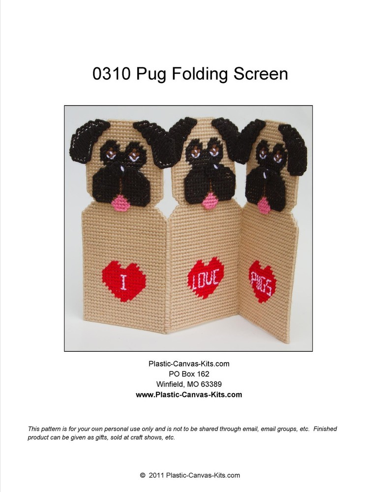 I Love Pugs Folding Screen- Plastic Canvas Pattern or Kit