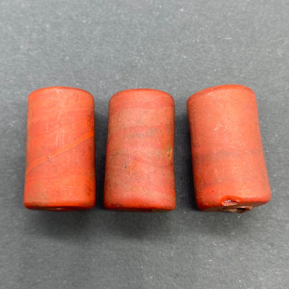 3 Rare Ancient Roman RED Glass Java Beads Circa 2nd - 3rd Century AD