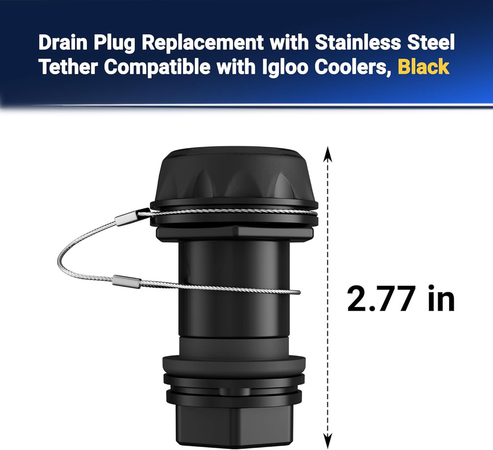 Drain Plug Replacement with Stainless Steel Tether Compatible with Igloo BMX,...