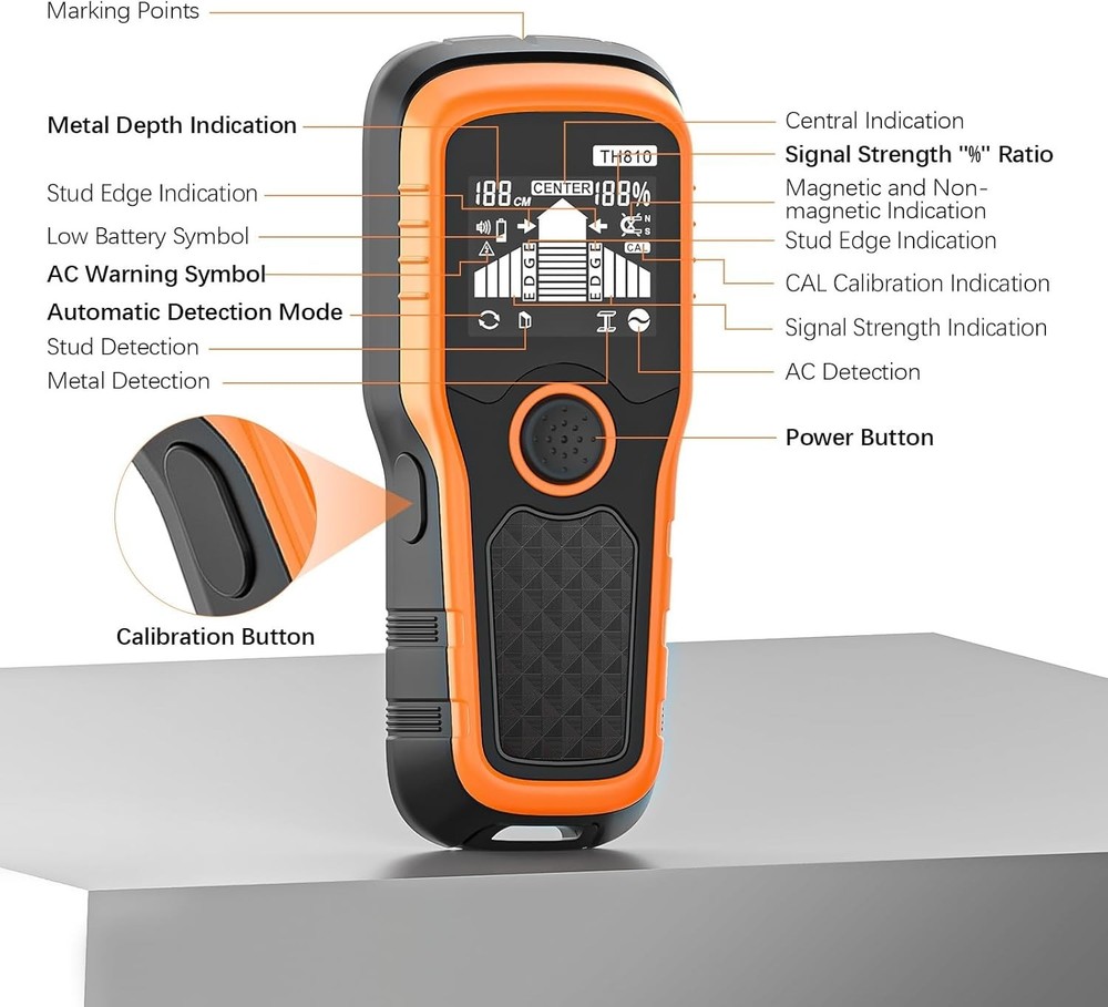 Charcoal Precision Stud Locator – 6 in 1 Multifunction upgraded Automatic detect