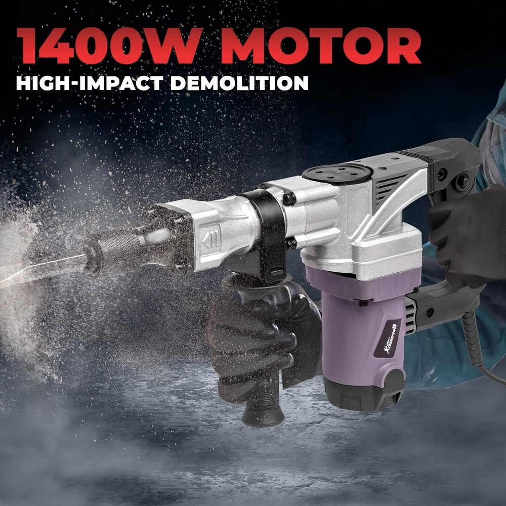 XtremepowerUS 1400W Demolition Electric Jack Hammer Point & Flat Chisel Bits Set