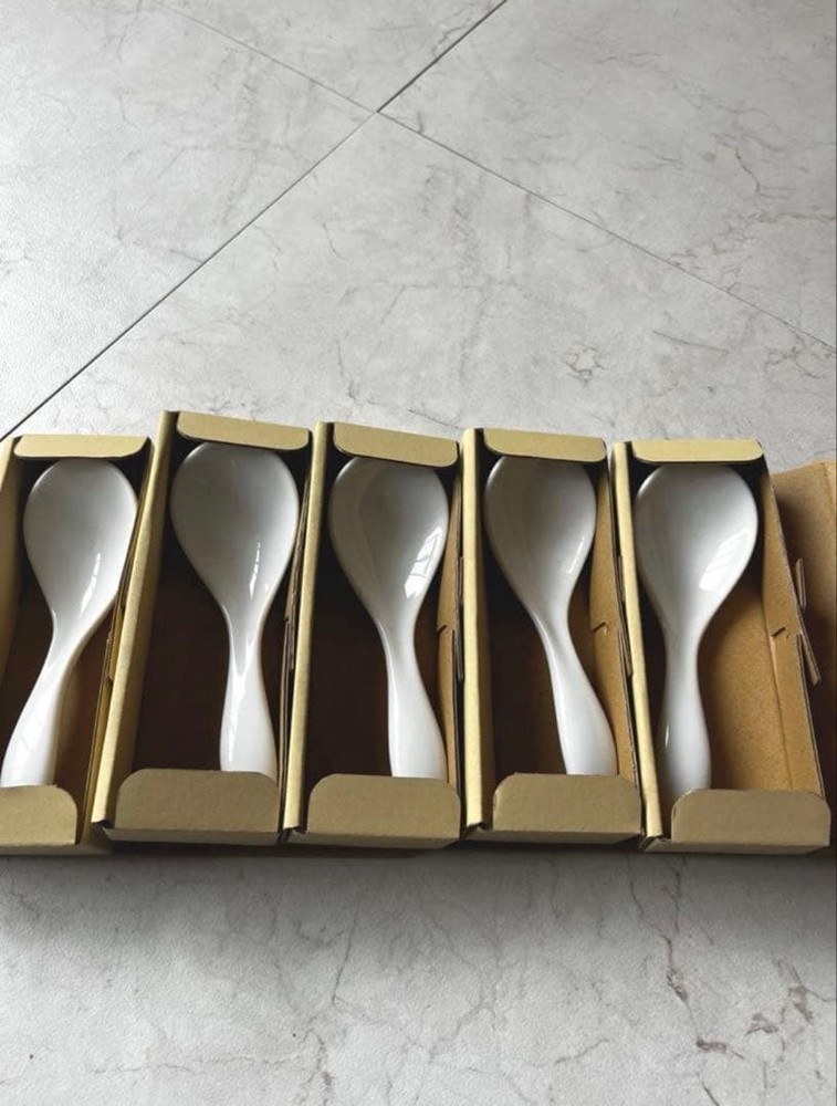 White Ceramic Ladel Set of 10, Unused