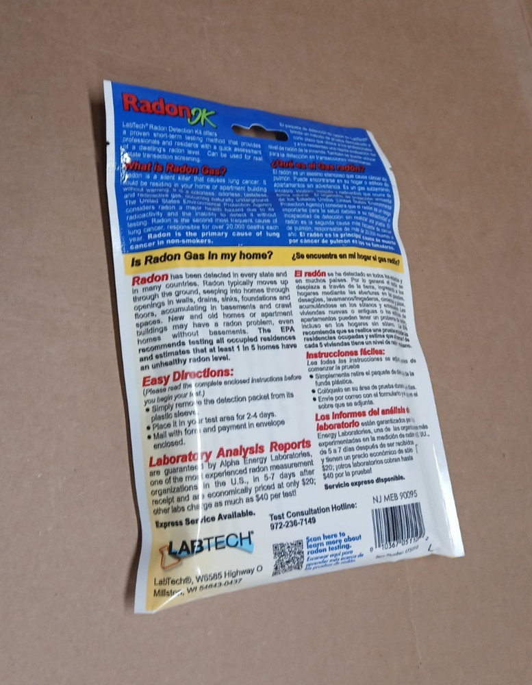 RadonOK Radon Detection Kit Labtech (Made in USA)