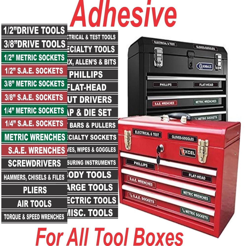 2 PACK TOOL BOX LABELS all Chest & Boxes - Storage Cabinets (Green)