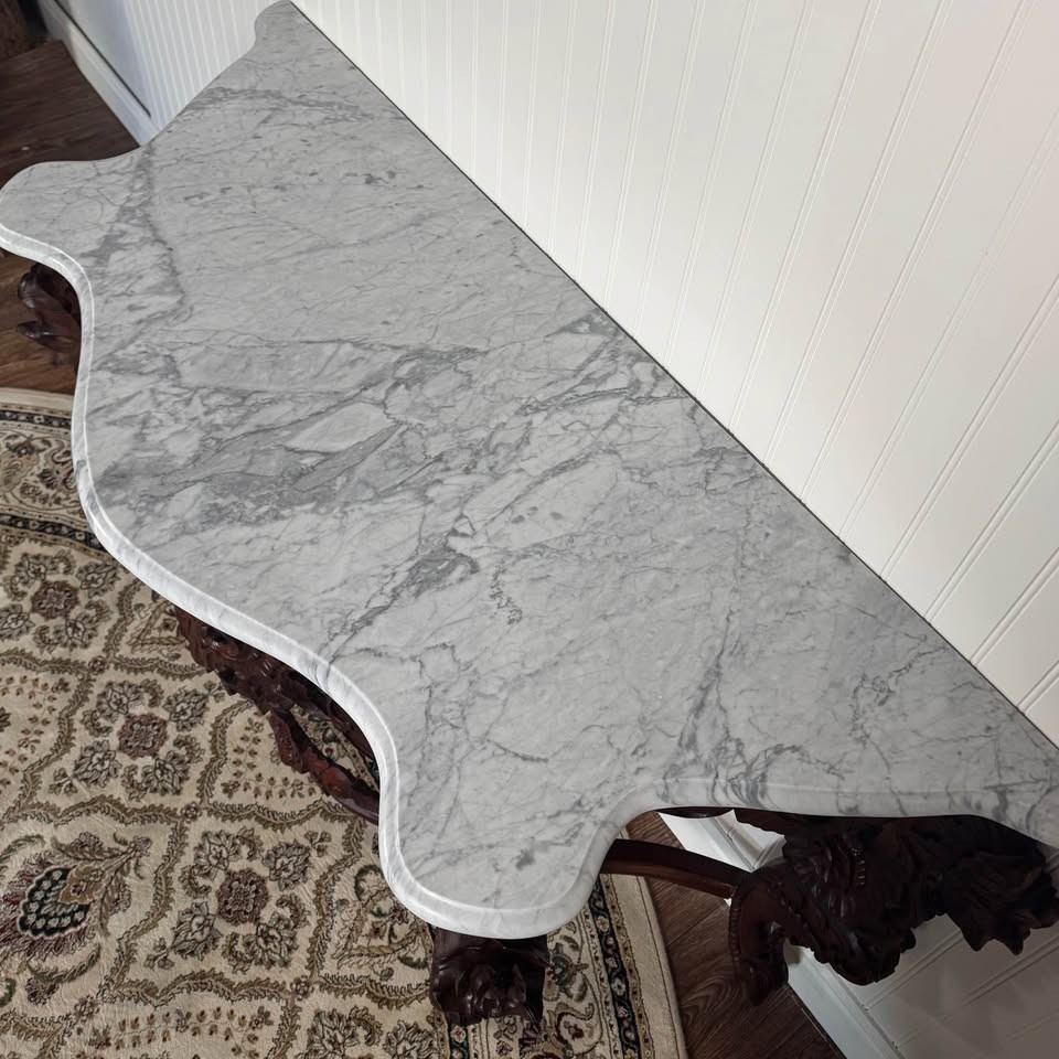 Vintage Hand-Carved Rococo Revival Marble Console & Mirror Set