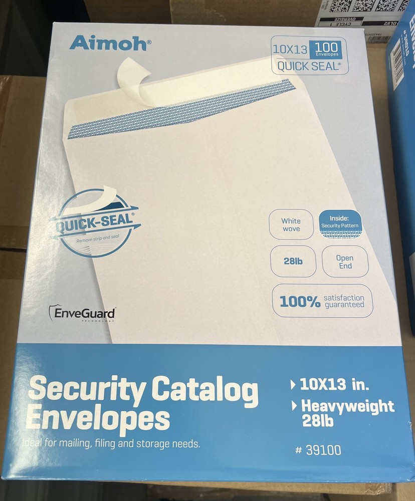 Aimoh #10 - 100 Counts 10 X 13 Self-Seal Security White Catalog Envelopes - 28Lb
