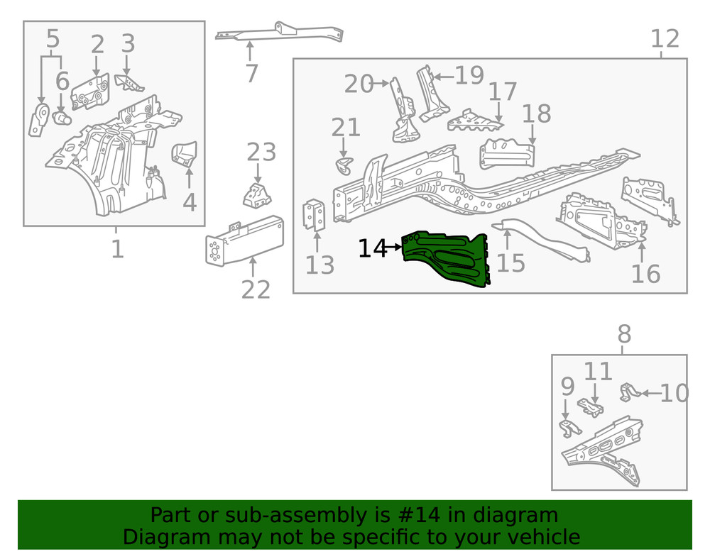 Genuine GM Driver Side Front Compartment Outer Side Rail Extension 23388864
