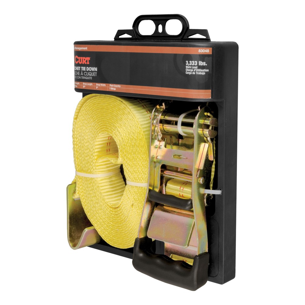 Curt-27' Yellow Cargo Strap with Flat Hooks (3,333 lbs.)